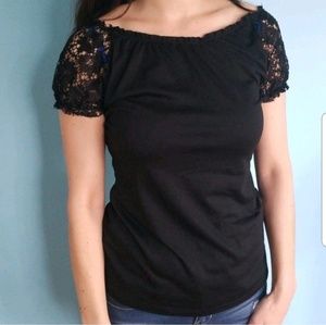 Black short sleeve lace detail shirt size small